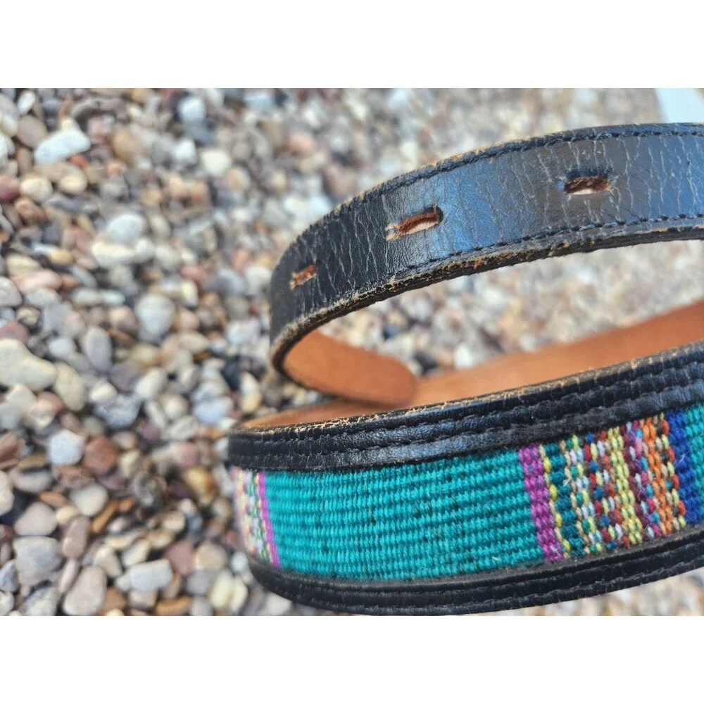 Western DDD Belt Leather Size 34 3-D Silver Belt Buckle Multicolor Insert Cowboy